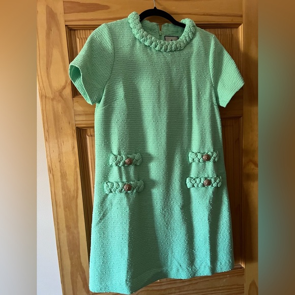 Girls' Mint Green Braided Trim Shift Dress - Picture 4 of 4